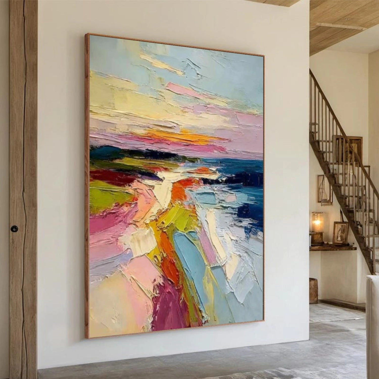 Colorful Ocean And Sky Abstract Textured Wall Art #OS147