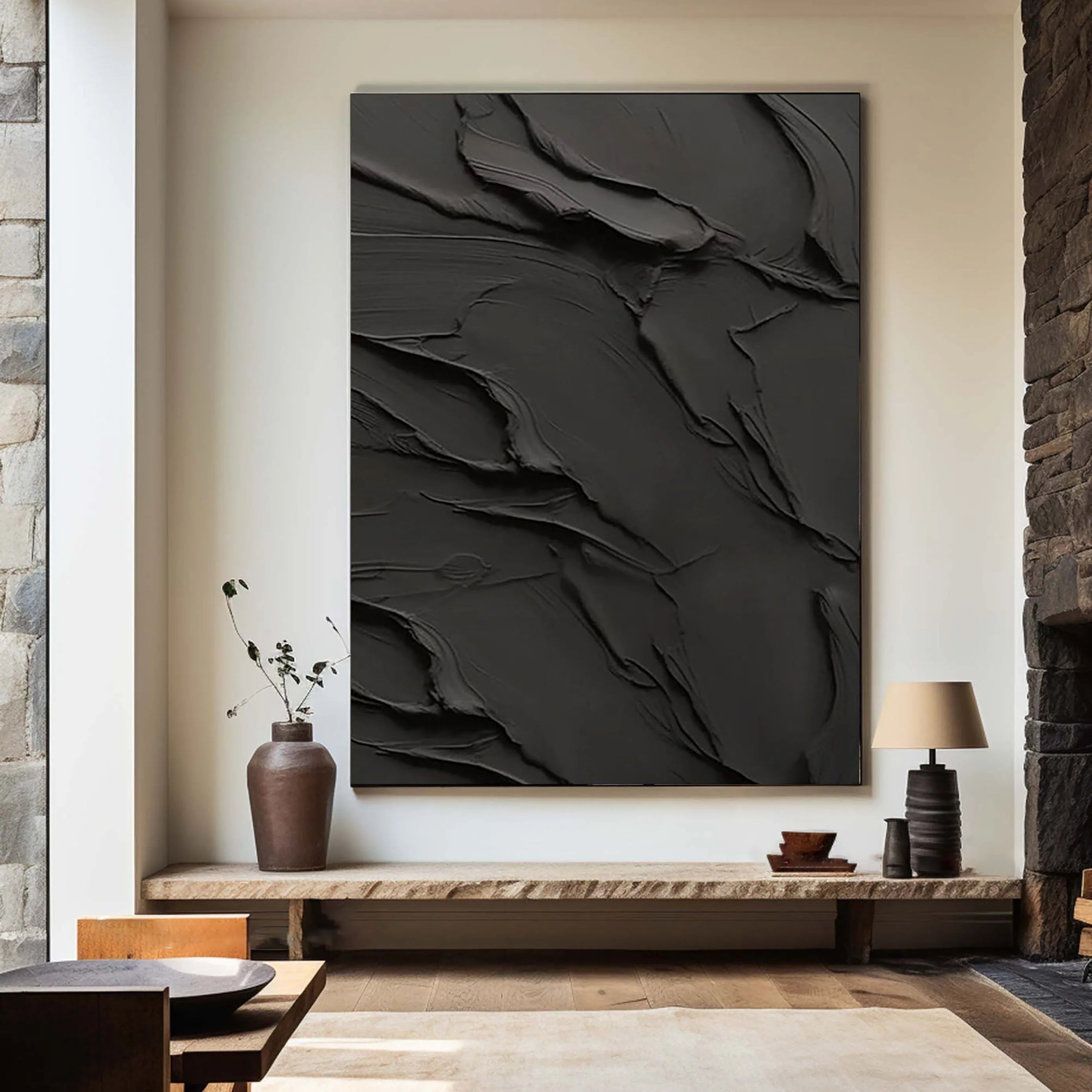 Black Minimalist Textured Canvas #MT065