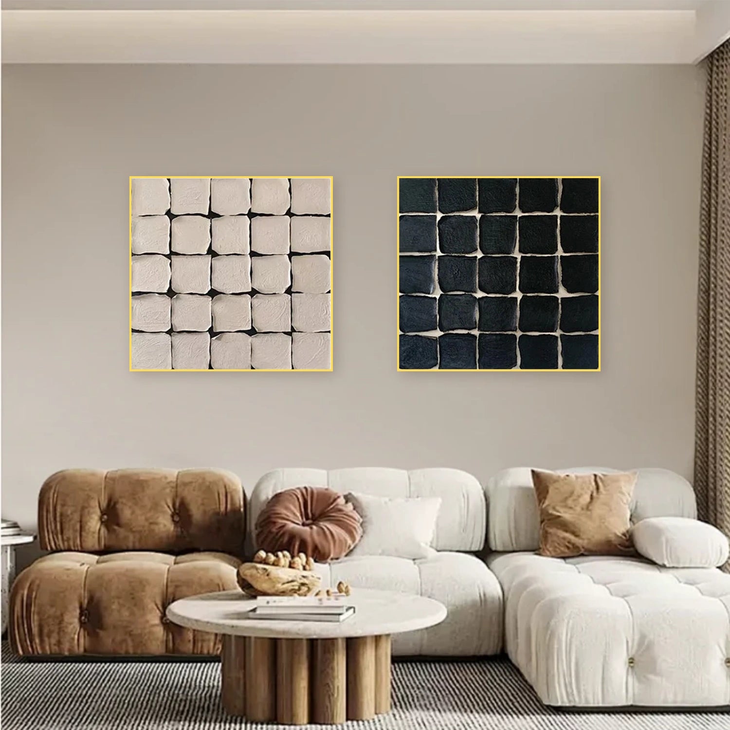 Black and White Wabi Sabi Textured Canvas Art Set of 2 #WS061