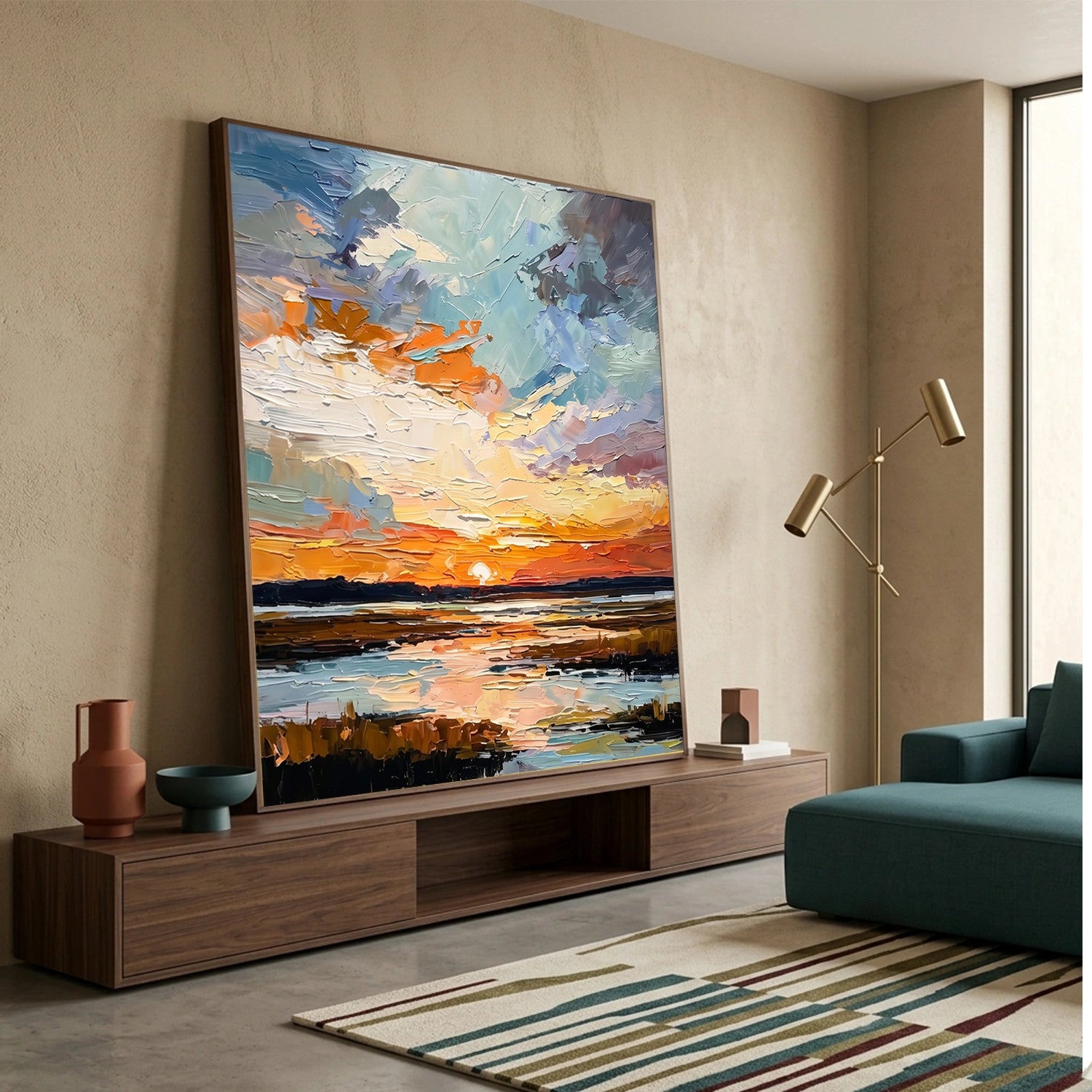 Colorful Ocean And Sky Abstract Textured Wall Art #OS164