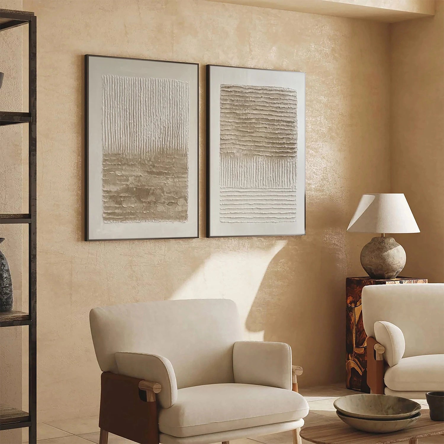 Beige and Brown Wabi Sabi Canvas Art Set of 2