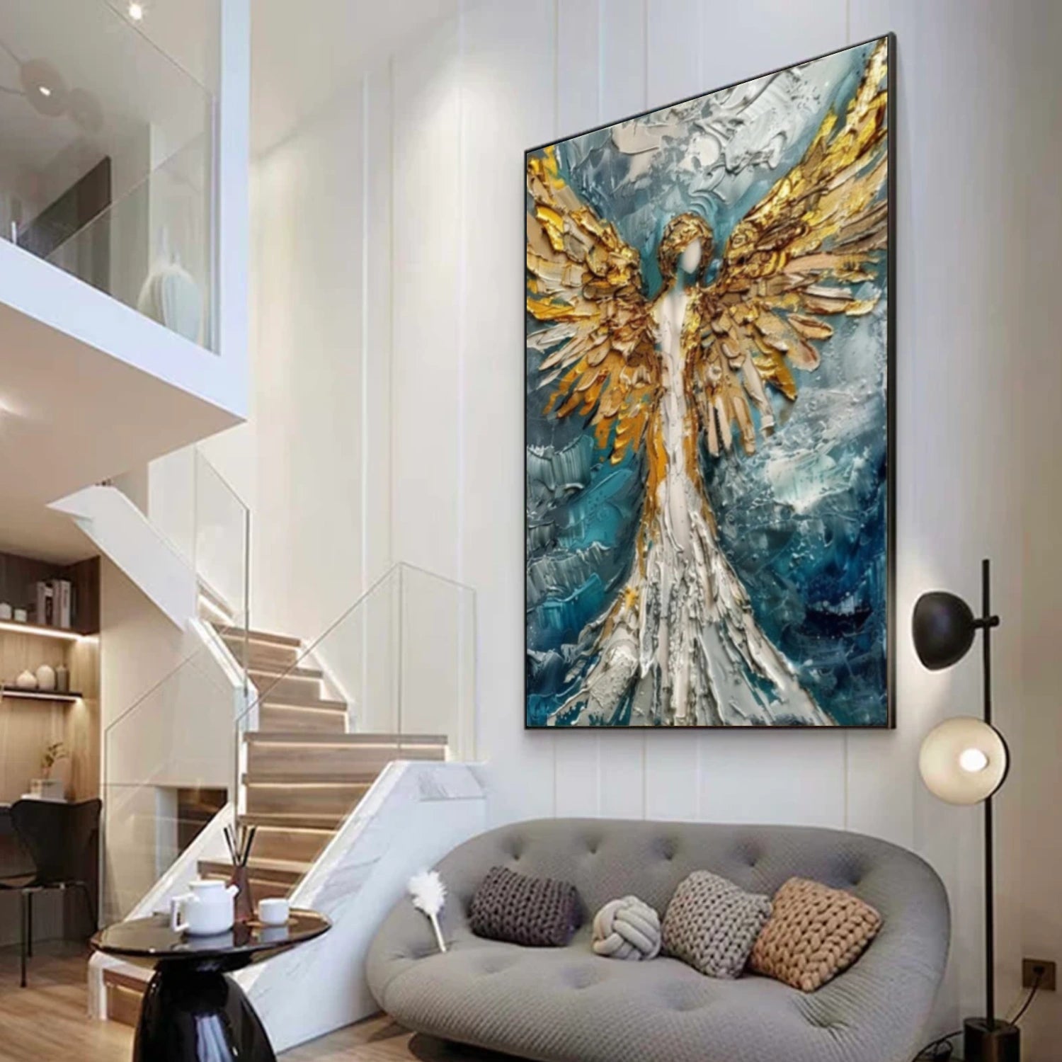 Abstract Angel Portrait Textured Canvas Art #AE131