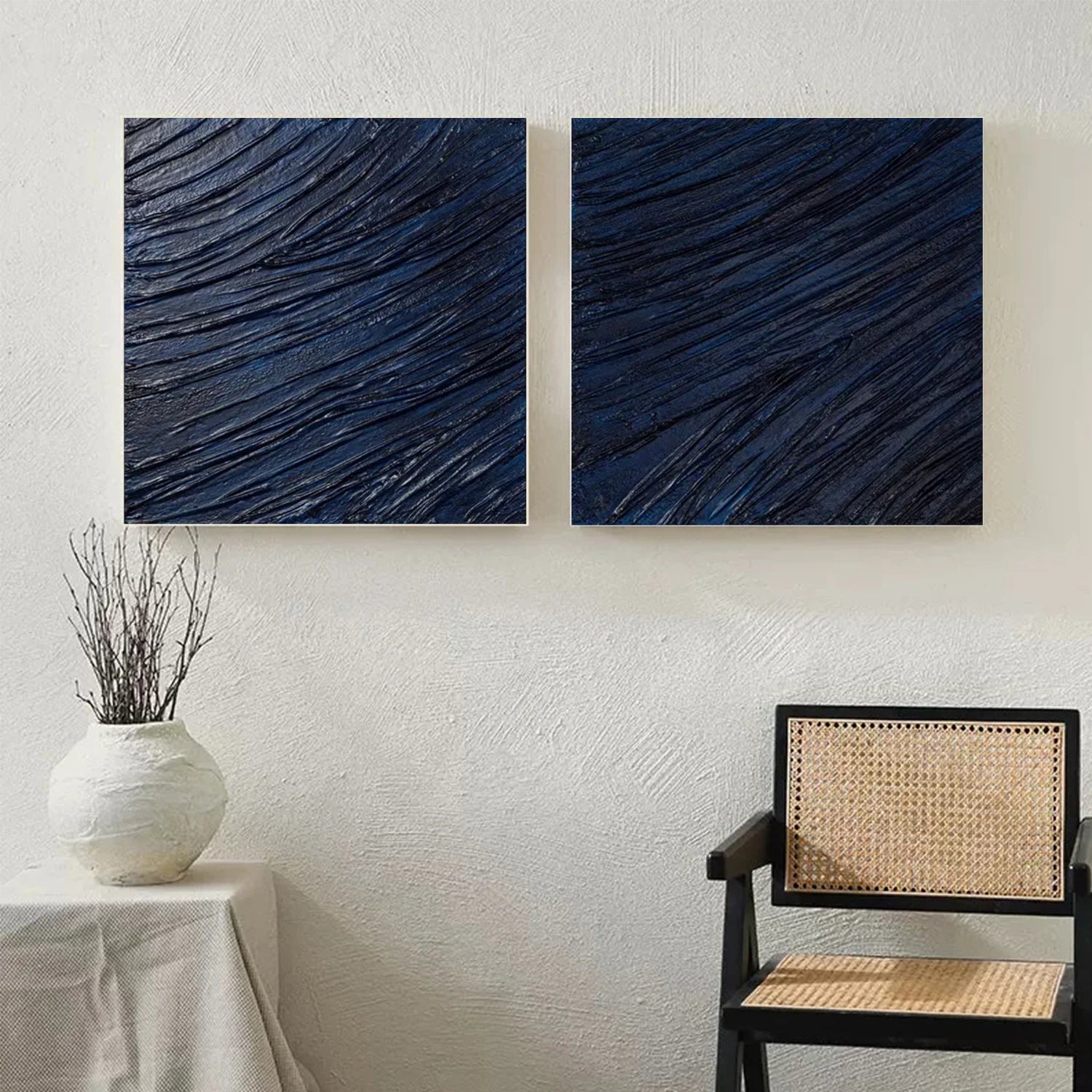 Blue Minimalist Textured Canvas Art Set of 2 #MT121