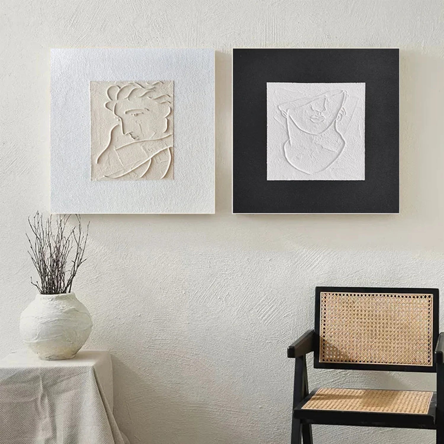 Black and White Minimalist Textured Canvas Art Set of 2 #MT124