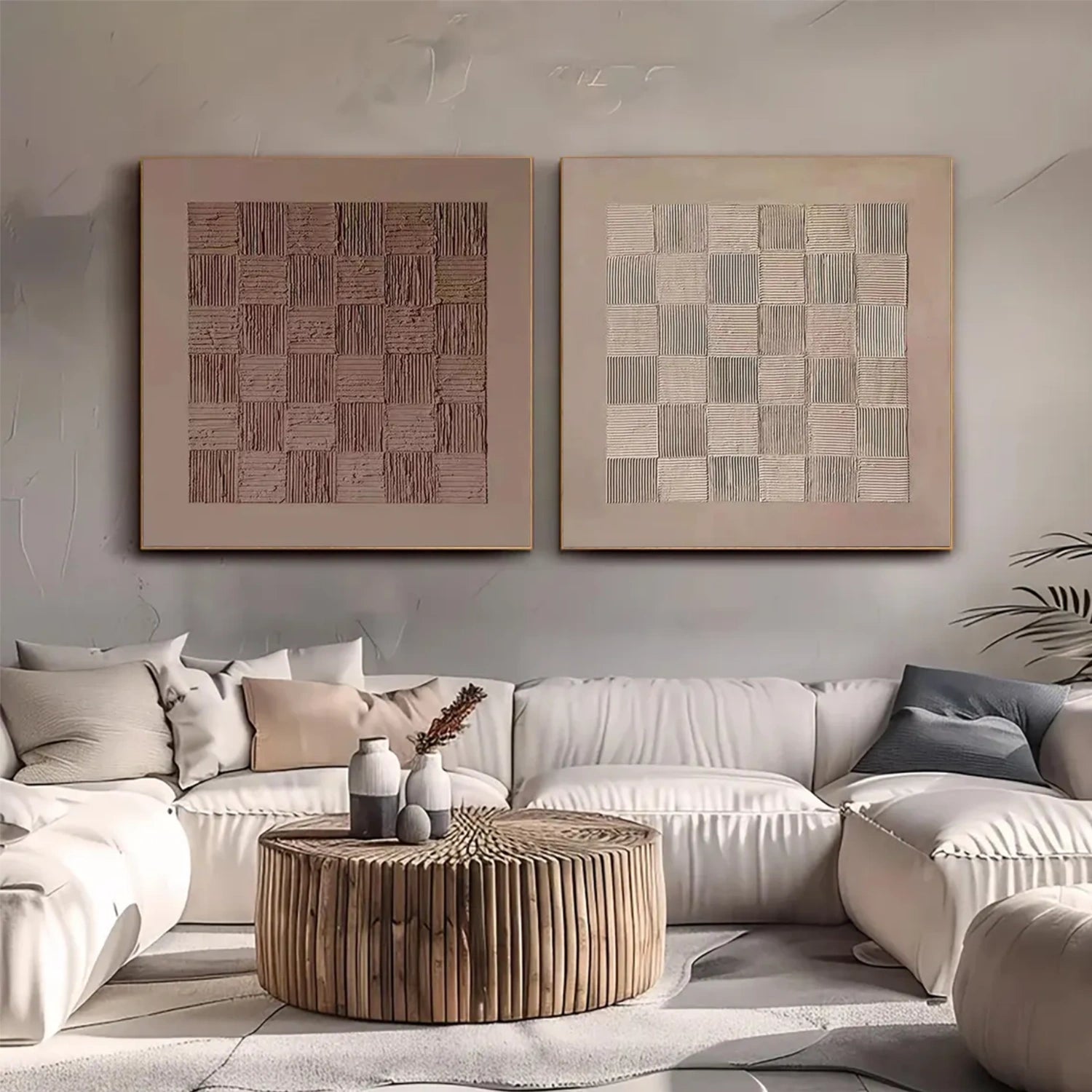 Beige and Brown Wabi Sabi Textured Canvas Art Set of 2 #WS060