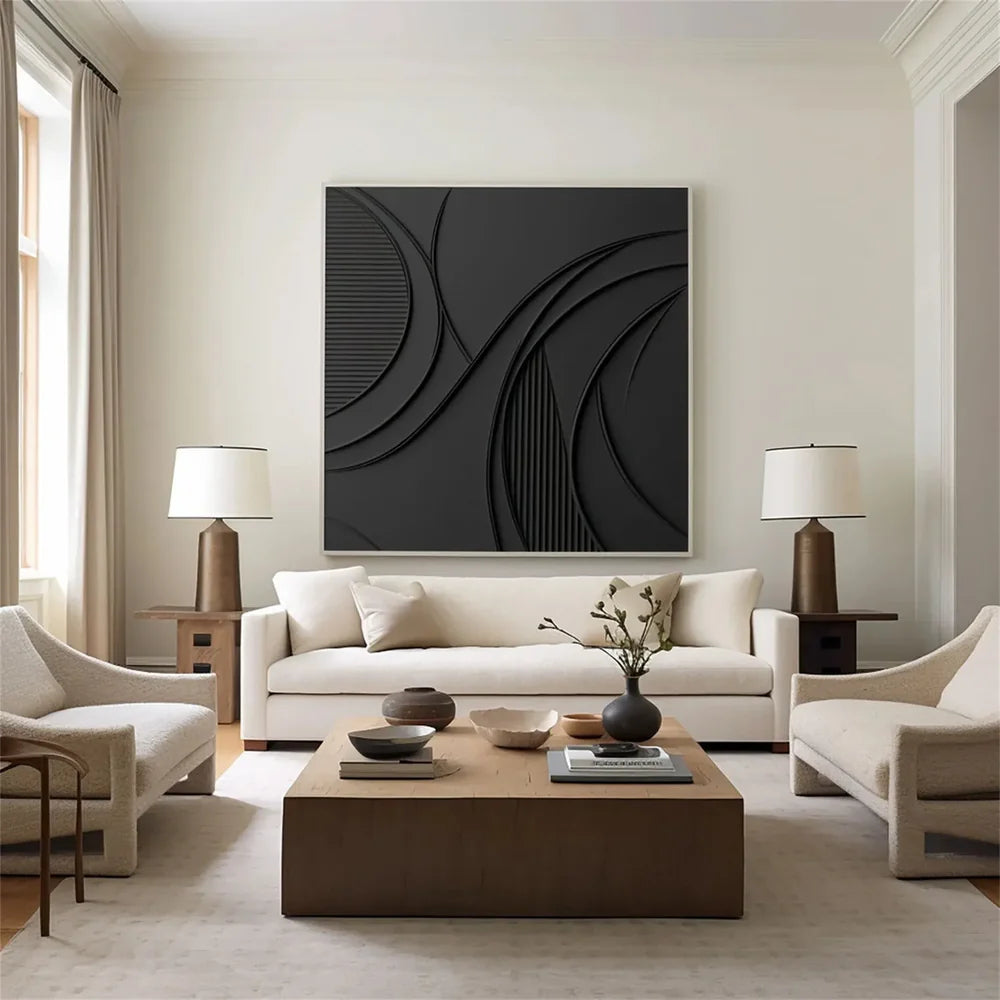 Black Minimalist Textured Canvas #MT101