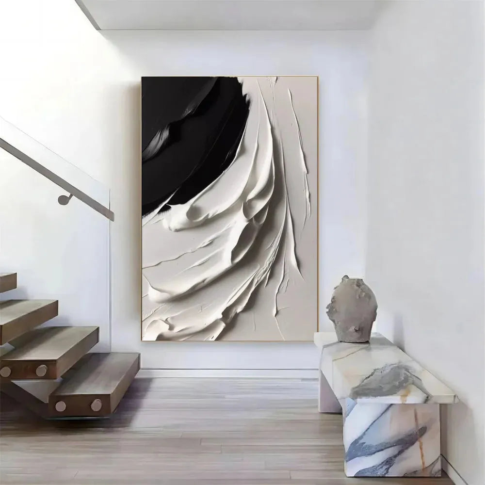 White and Black Minimalist Textured Canvas #MT052