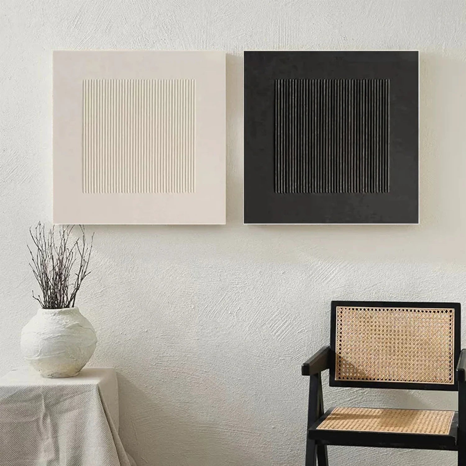Black and White Minimalist Textured Canvas Art Set of 2 #MT125