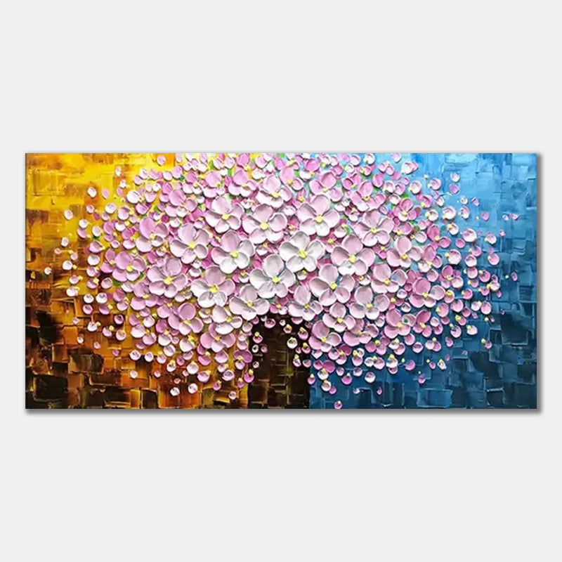 Colorful Flower And Tree Textured Painting Canvas #FT001