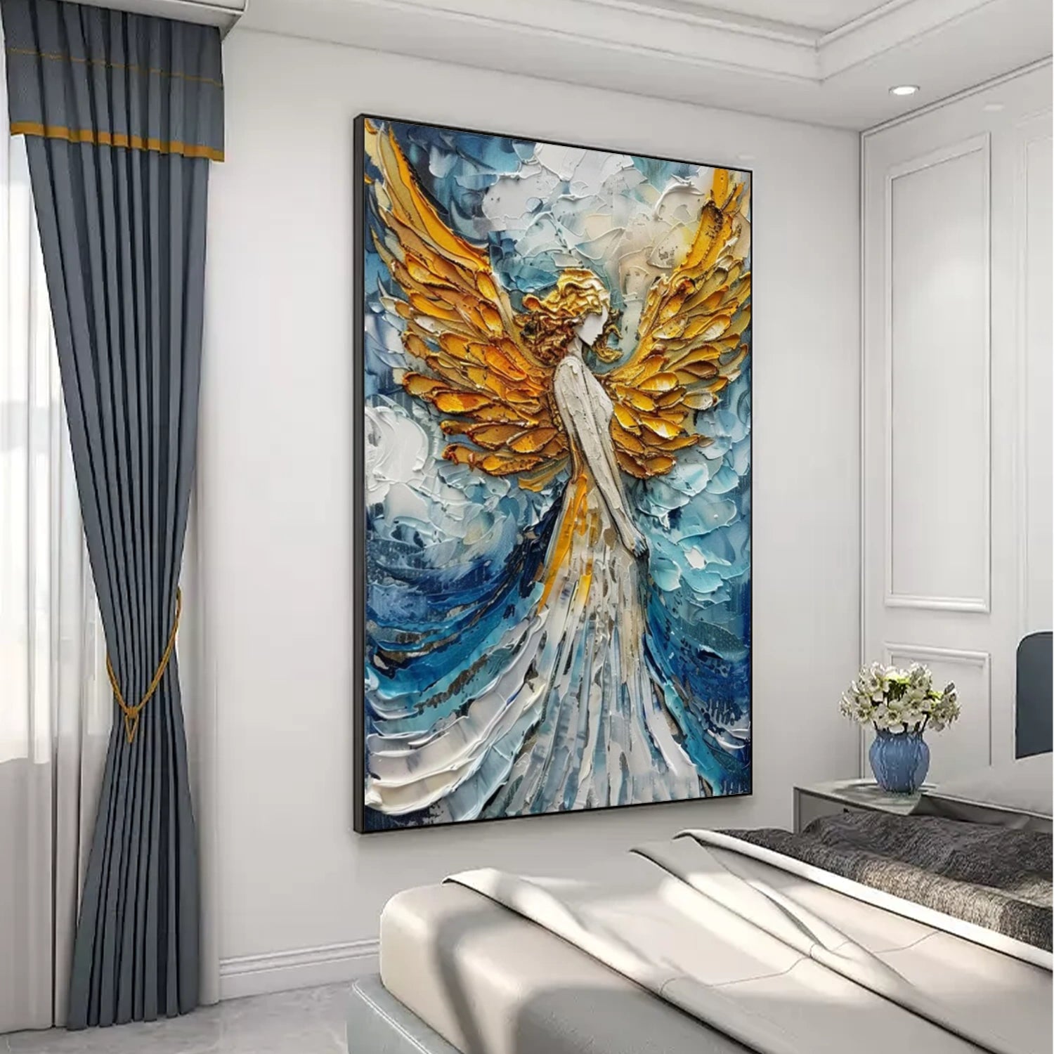 Abstract Angel Portrait Textured Canvas Art #AE130