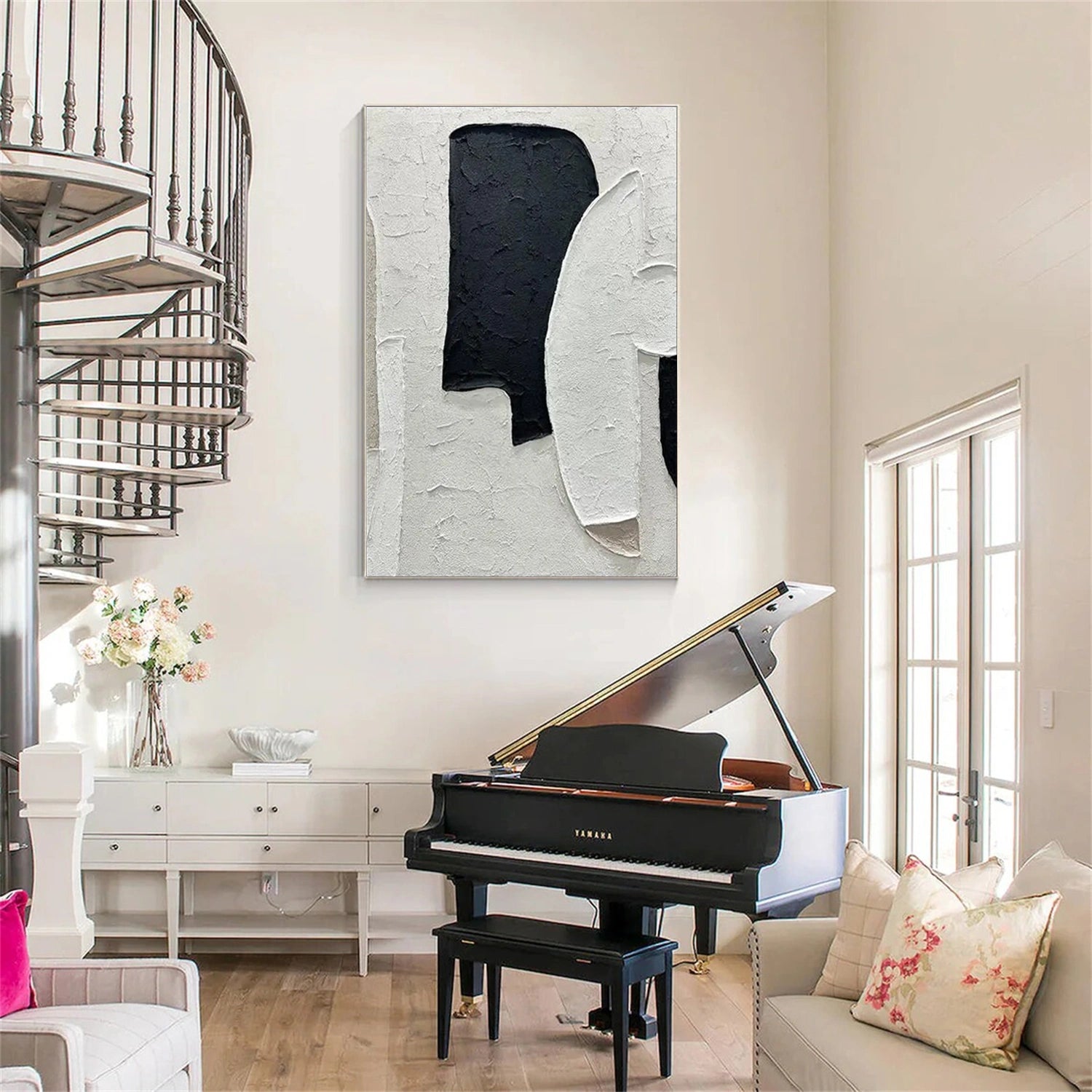 Black and White Minimalist Textured Canvas Art #MT128