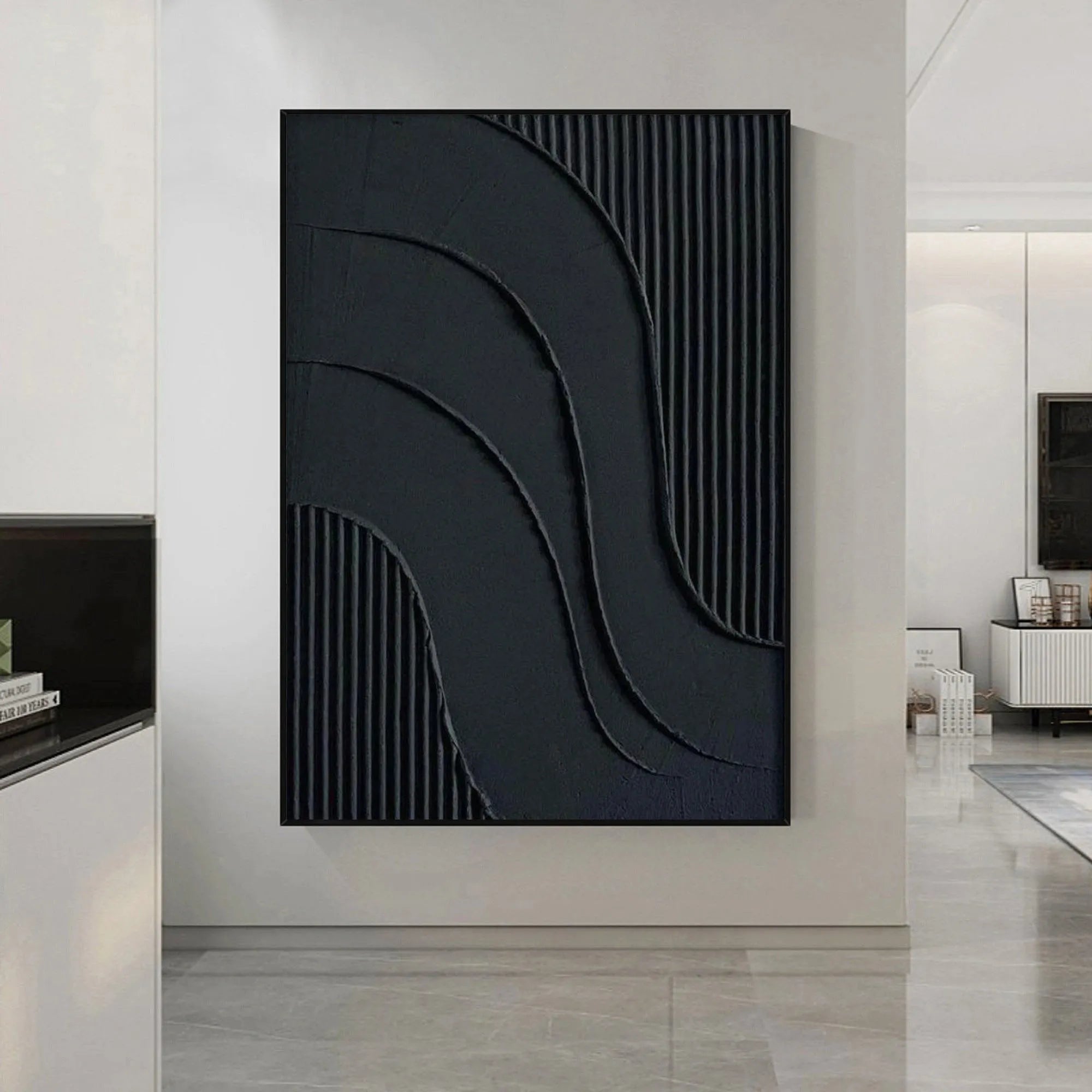 Black Minimalist Textured Canvas #MT063