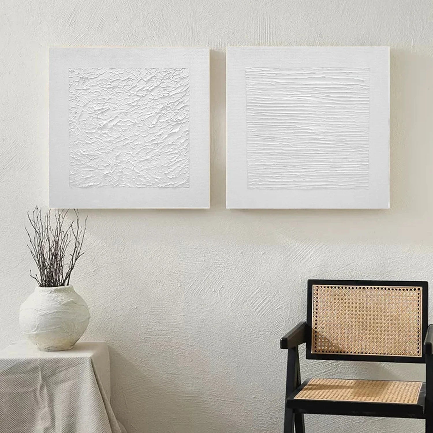 White Minimalist Textured Canvas Art Set of 2 #MT127
