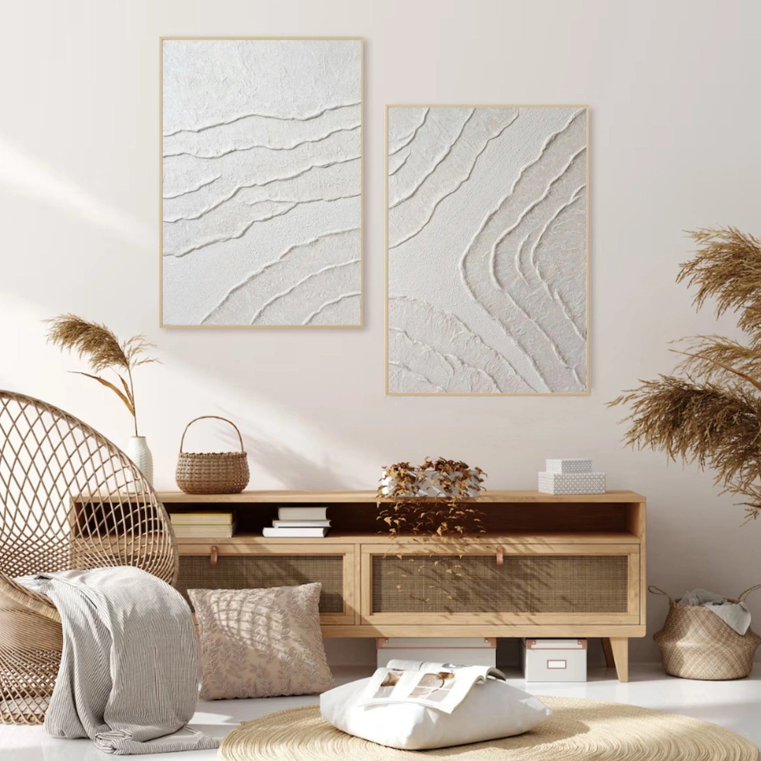 White Minimalist Textured Canvas Set of 2 #MT078