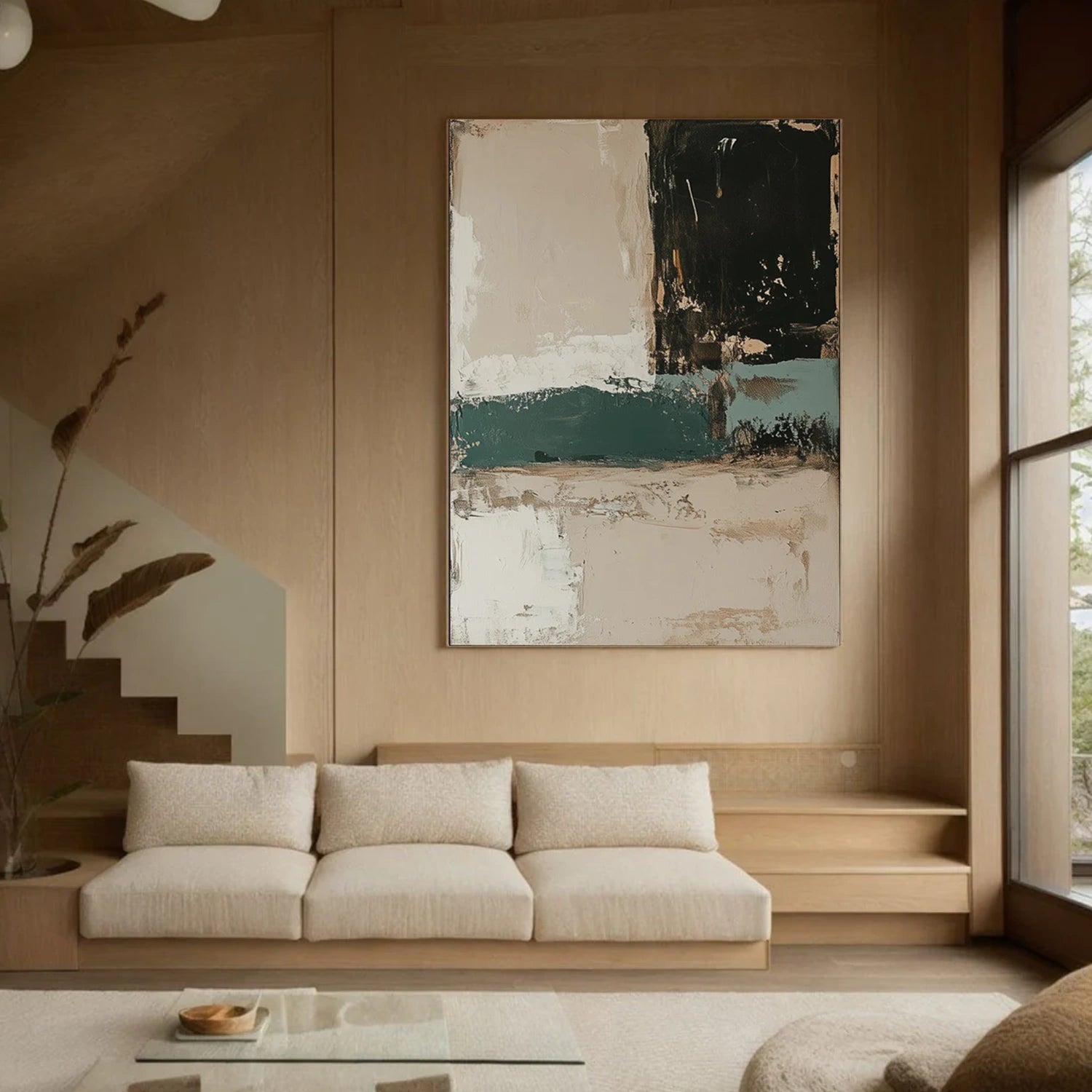 Wonder Artwork wabi sabi canvas art styled in a warm neutral living room