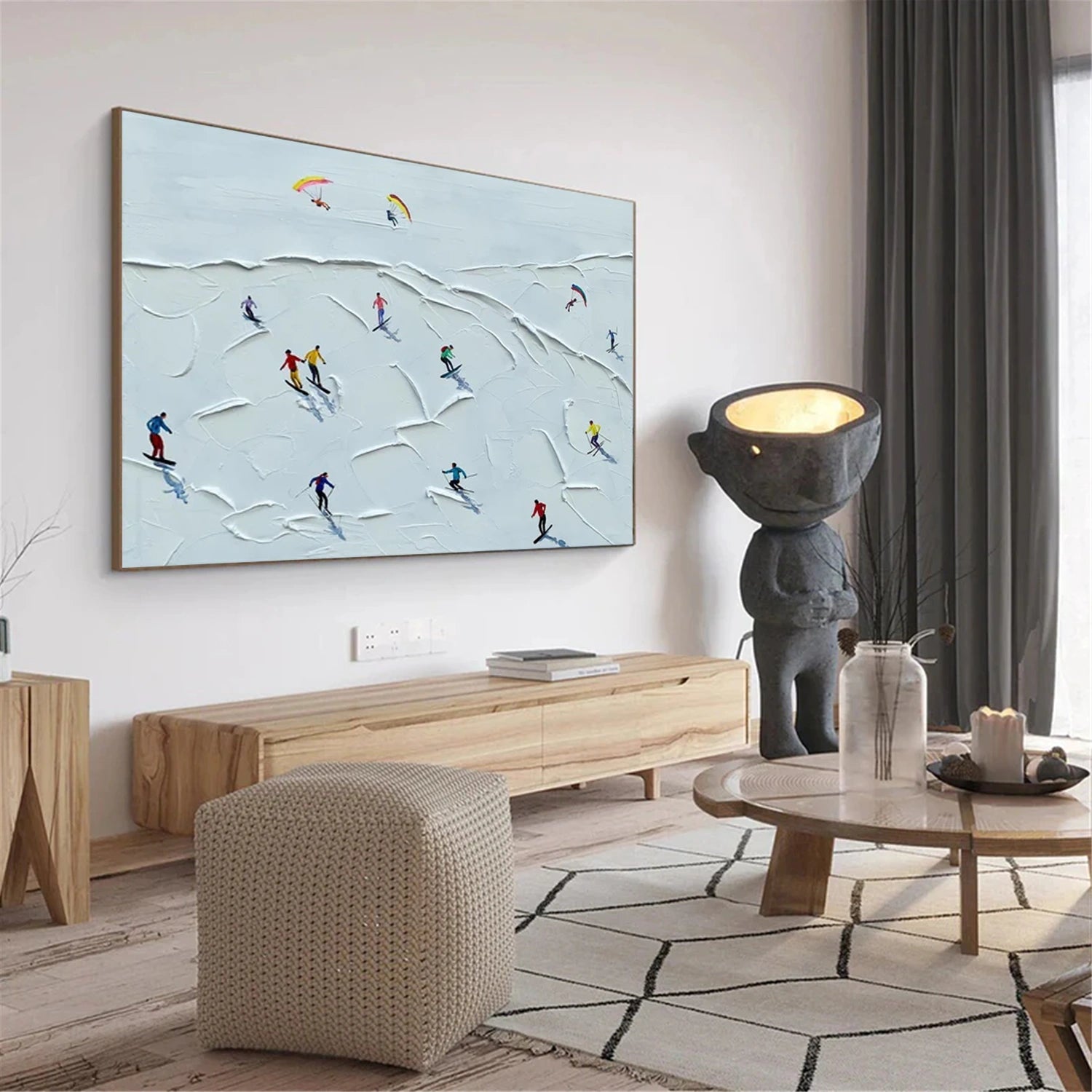 Skiing Sport Textured Wall Art #MS090