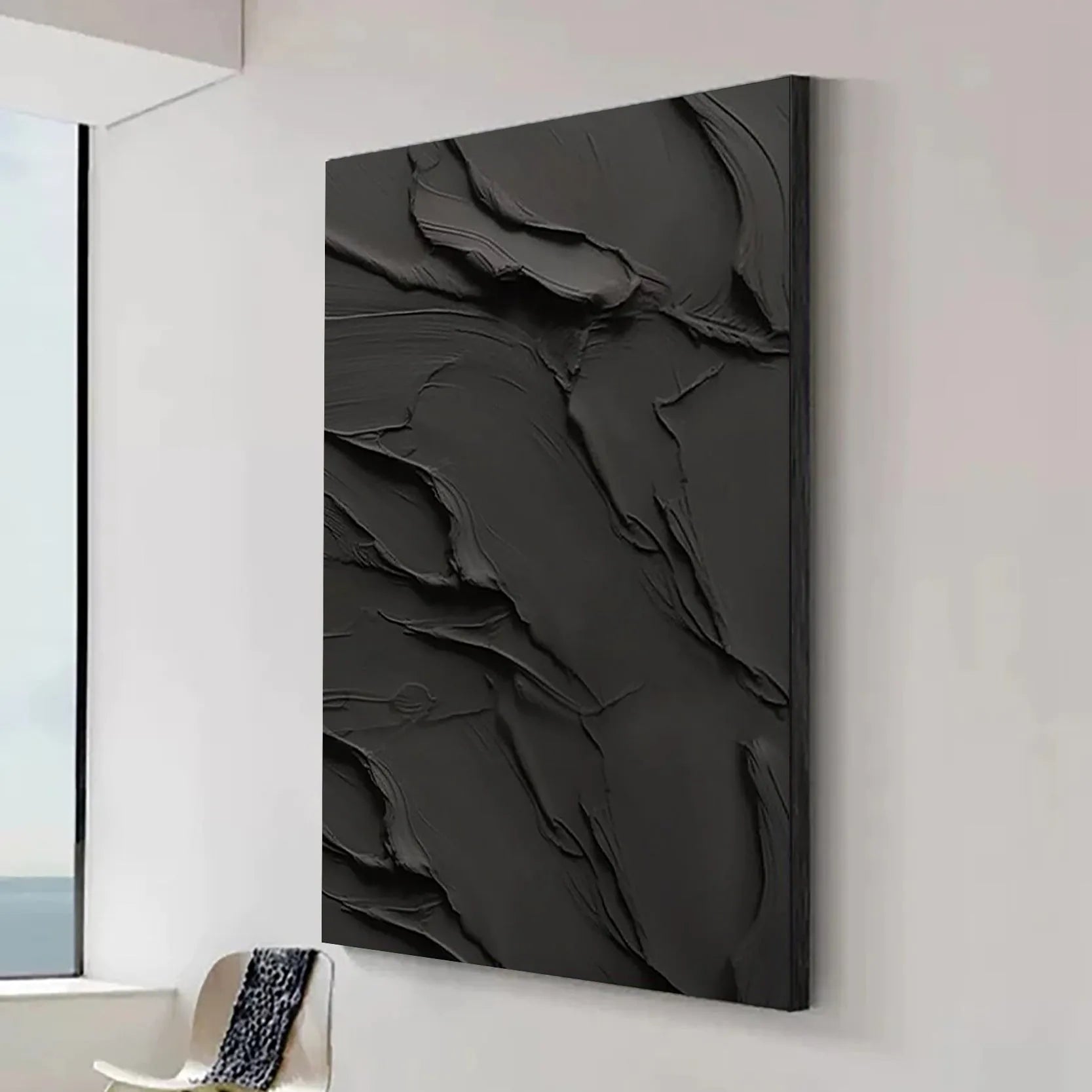 Black Minimalist Textured Canvas #MT065