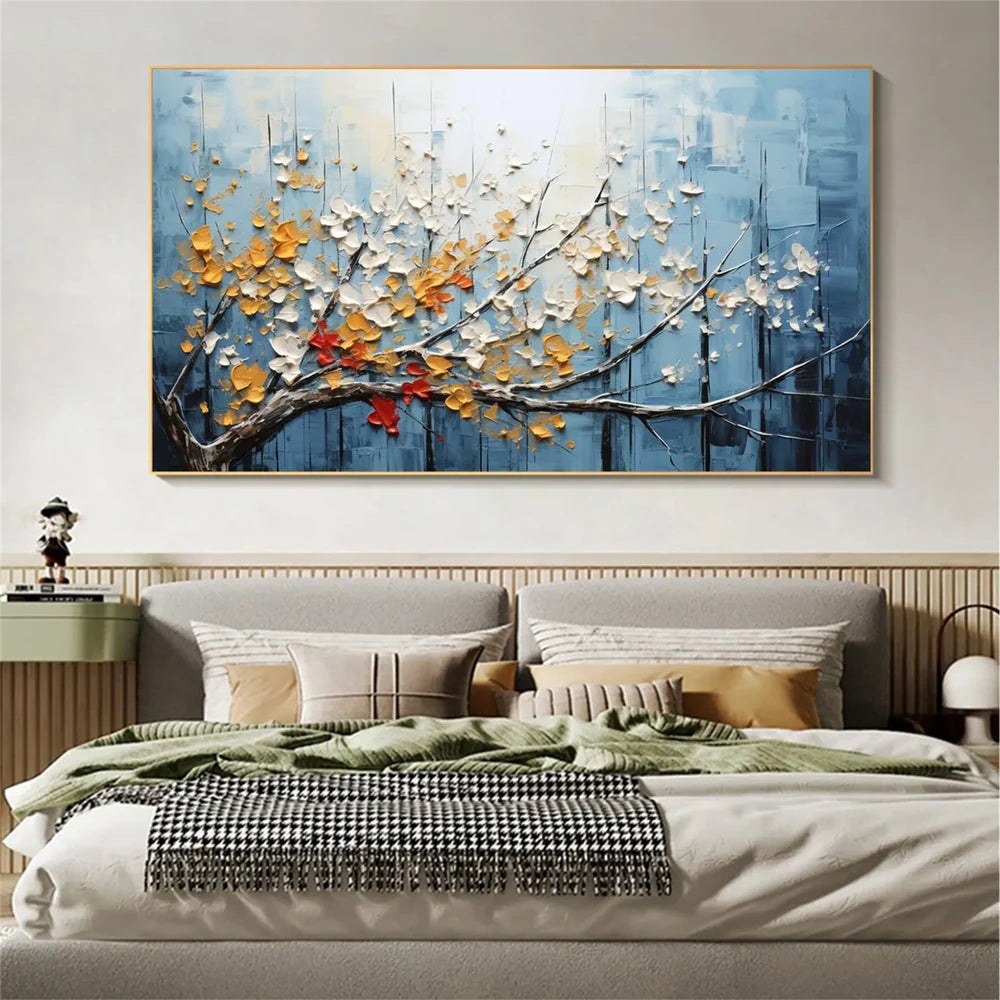 Colorful Flower And Tree Textured Painting Canvas #FT003