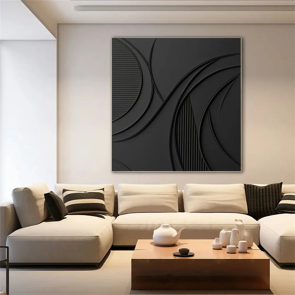 Black Minimalist Textured Canvas #MT101