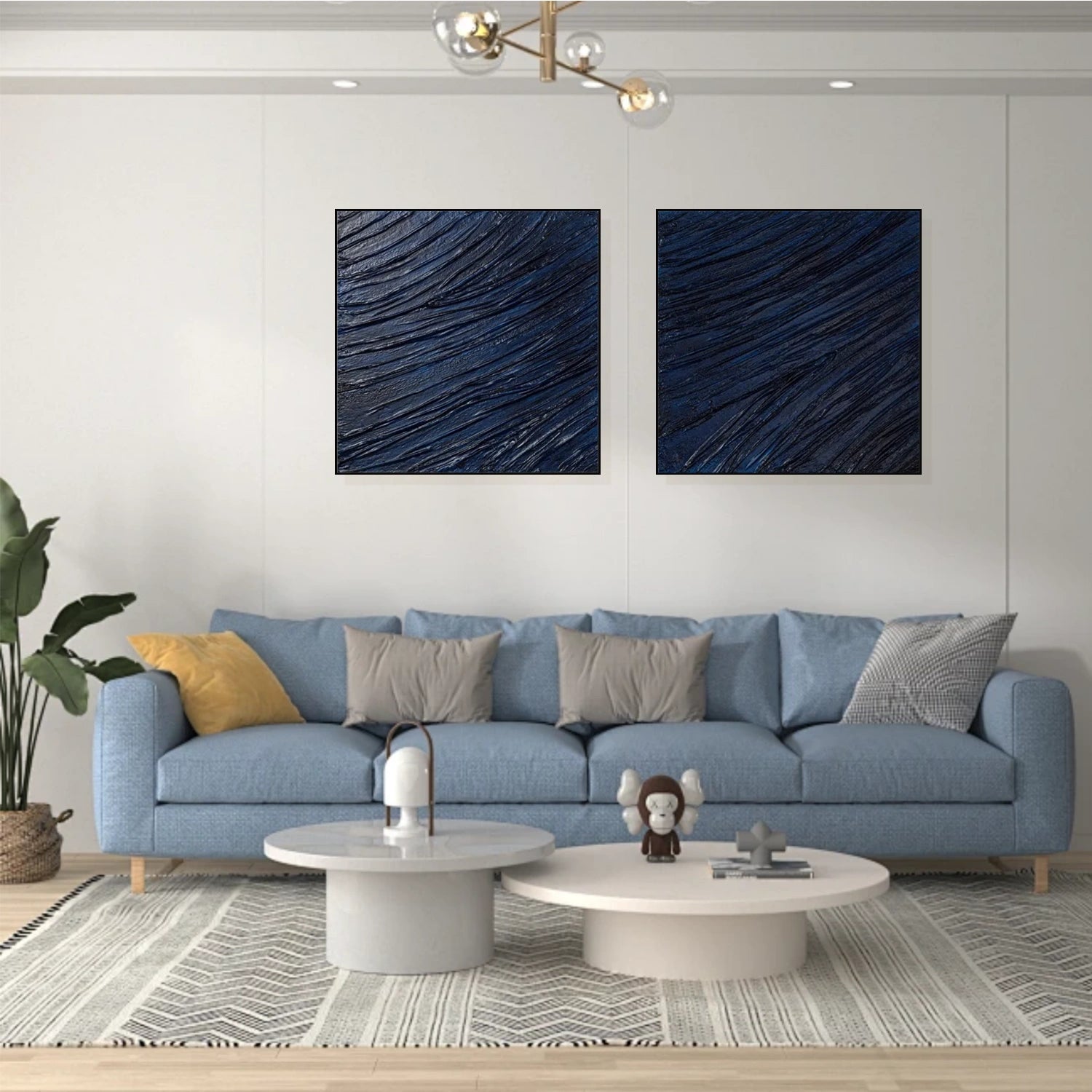Blue Minimalist Textured Canvas Art Set of 2 #MT121