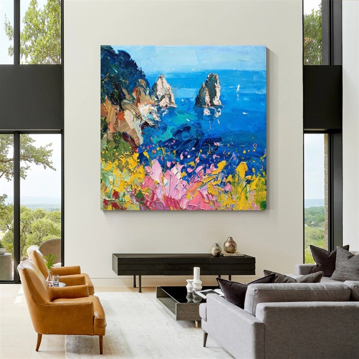 Ocean And Sky Abstract Textured  Wall Art #OS062