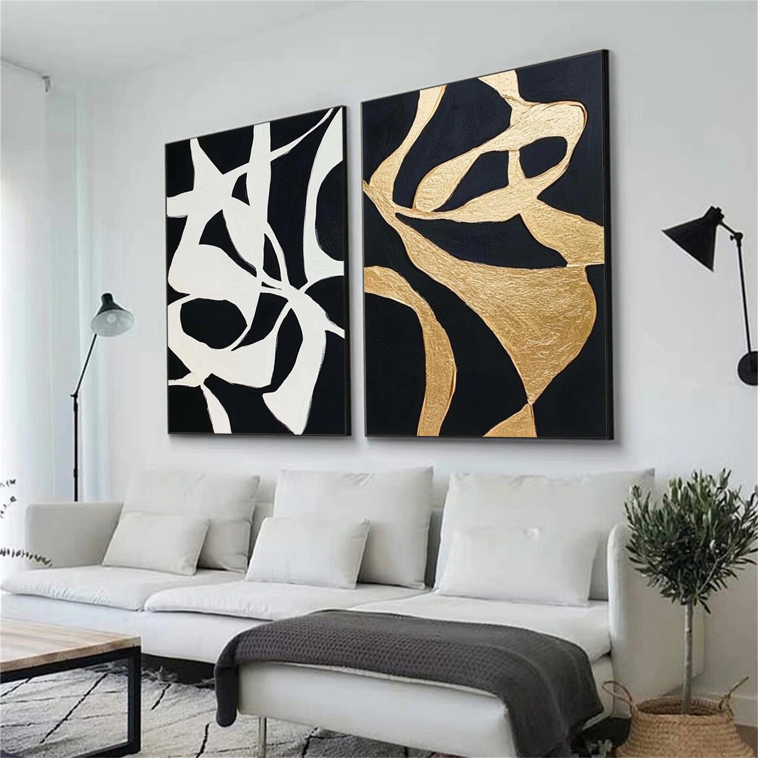 Black and White Minimalist Canvas Art Set of 2 #MT154