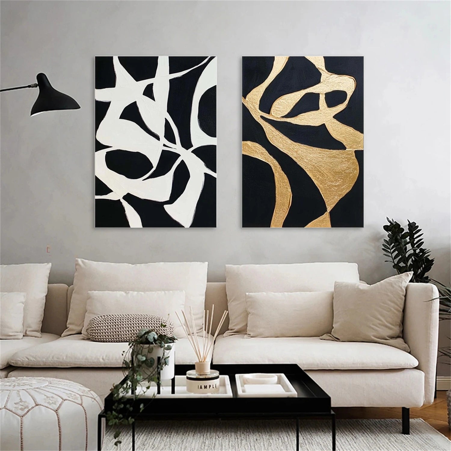 Black and White Minimalist Canvas Art Set of 2 #MT154