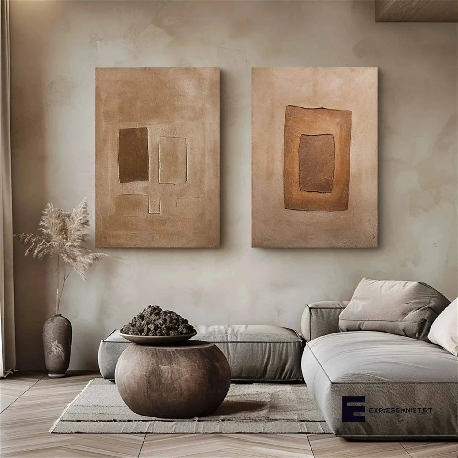 Abstract Textured Painting Canvas Set of 2 #AP106