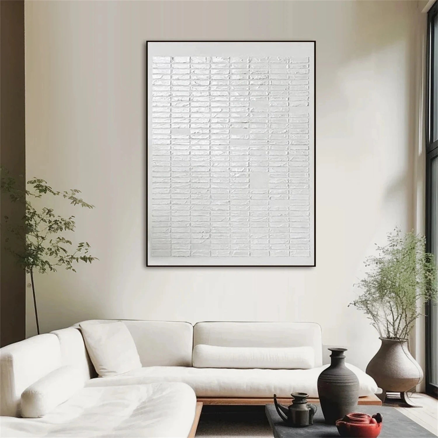 White Minimalist Textured Canvas Art #MT129