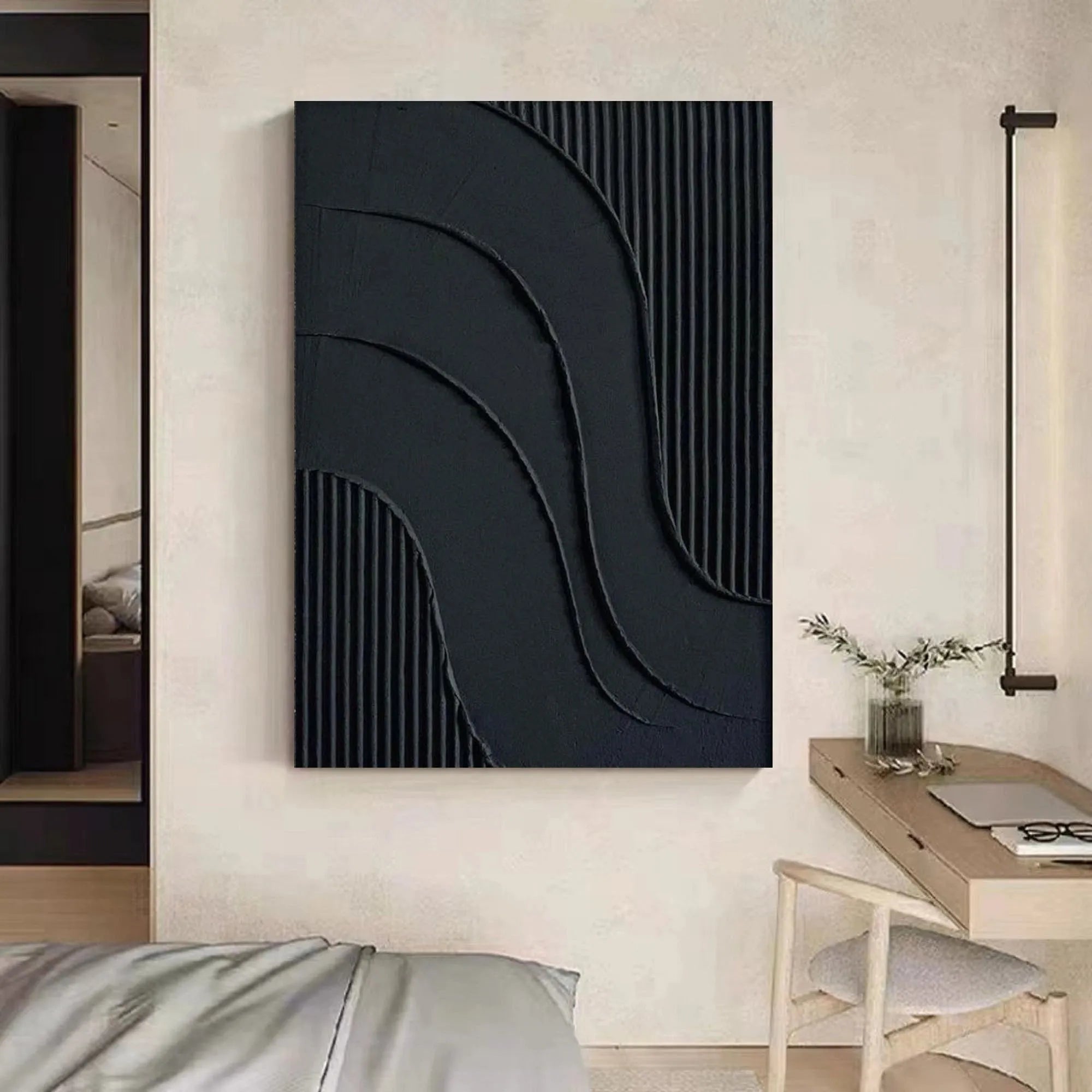 Black Minimalist Textured Canvas #MT063