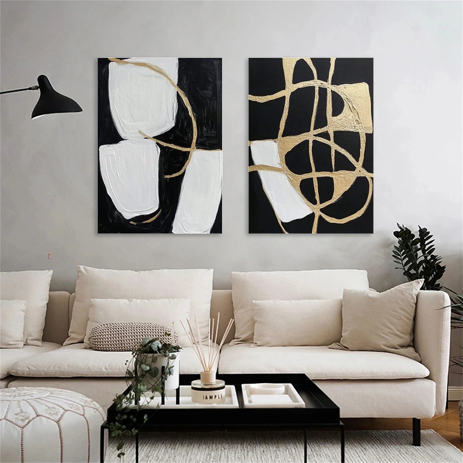 Black and White Minimalist Canvas Art Set of 2 #MT155