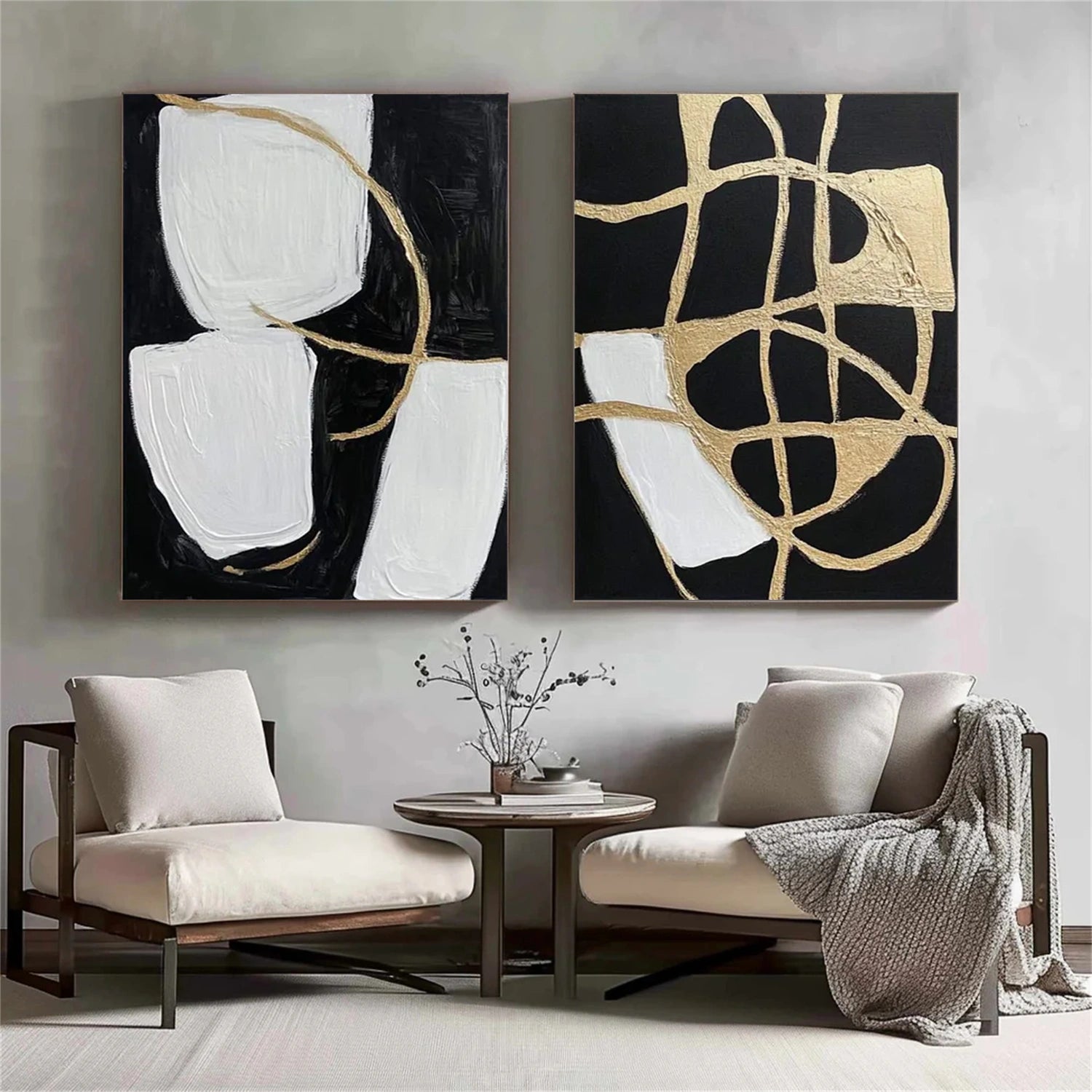 Black and White Minimalist Canvas Art Set of 2 #MT155