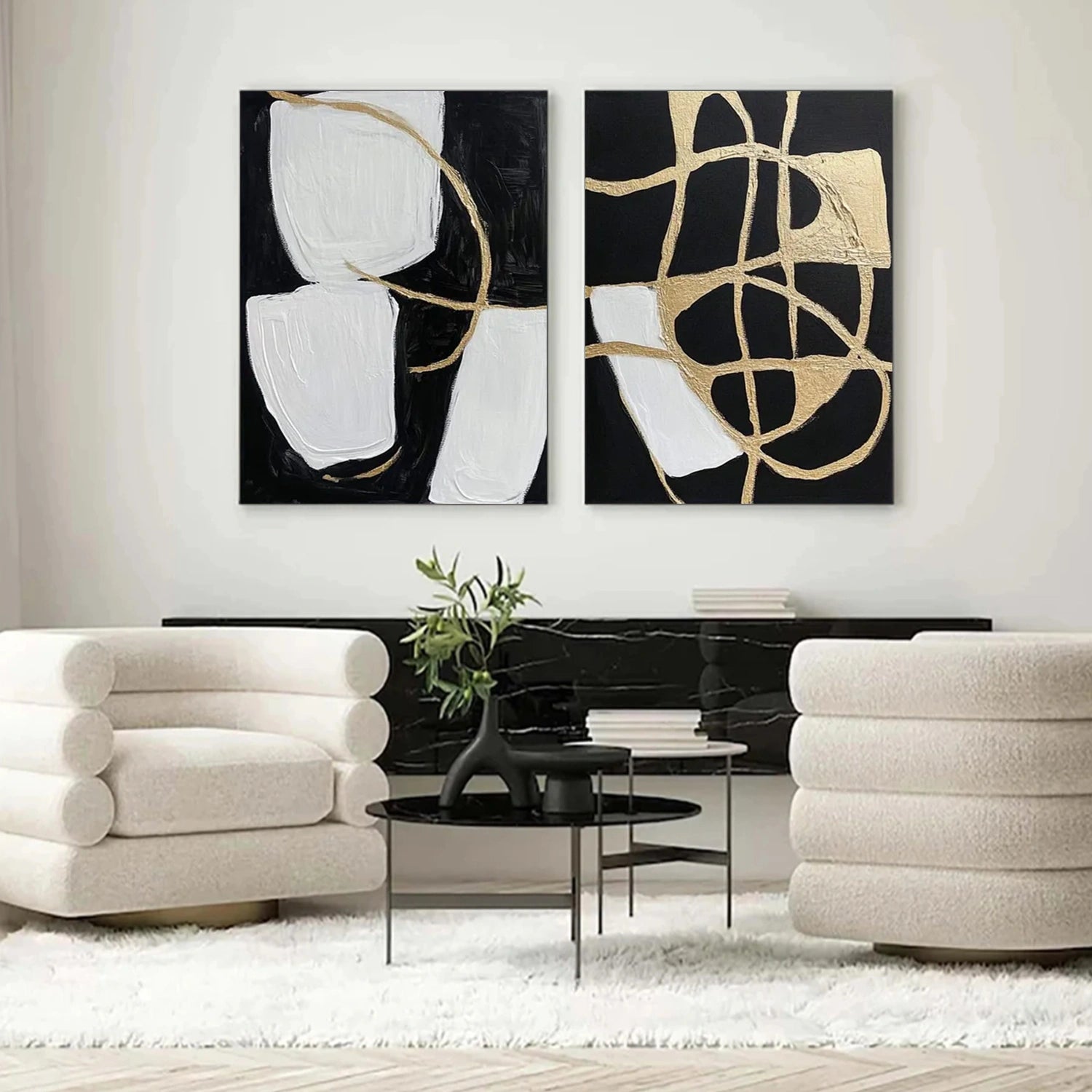 Black and White Minimalist Canvas Art Set of 2 #MT155