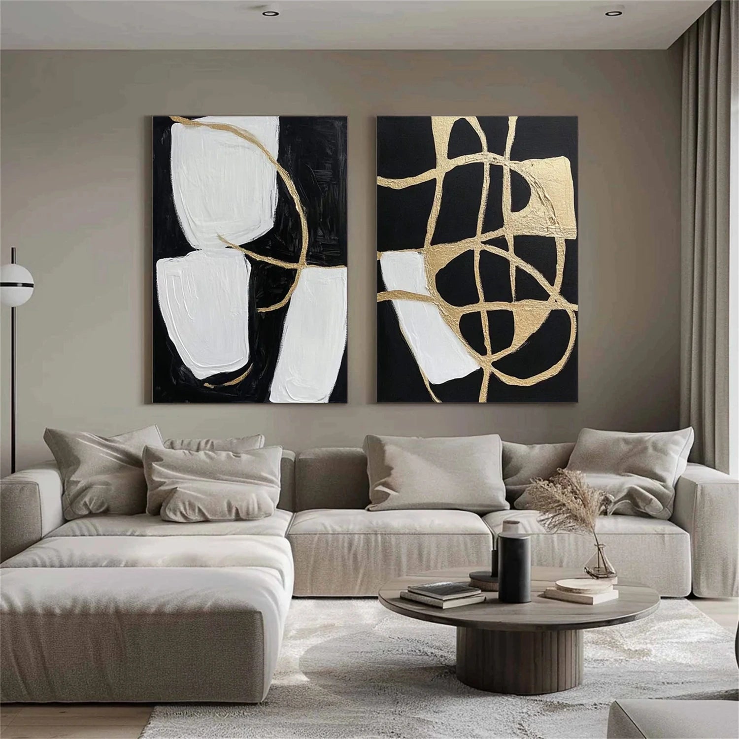 Black and White Minimalist Canvas Art Set of 2 #MT155