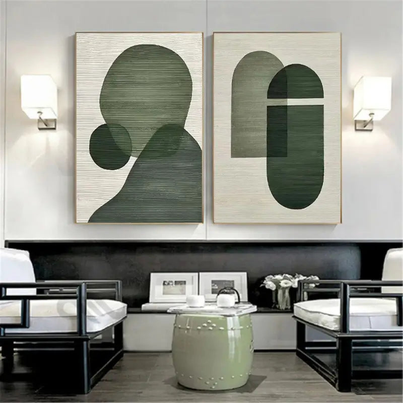 Green Minimalist Textured Canvas Set of 2 #MT108