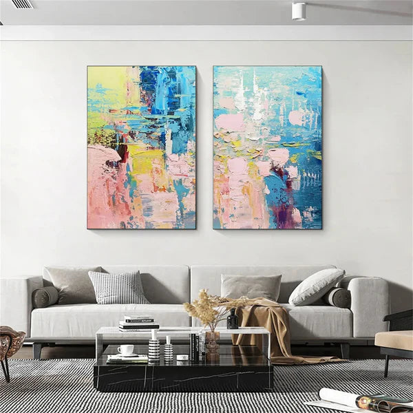 Colorful Abstract Painting Canvas Set of 2 #AP086