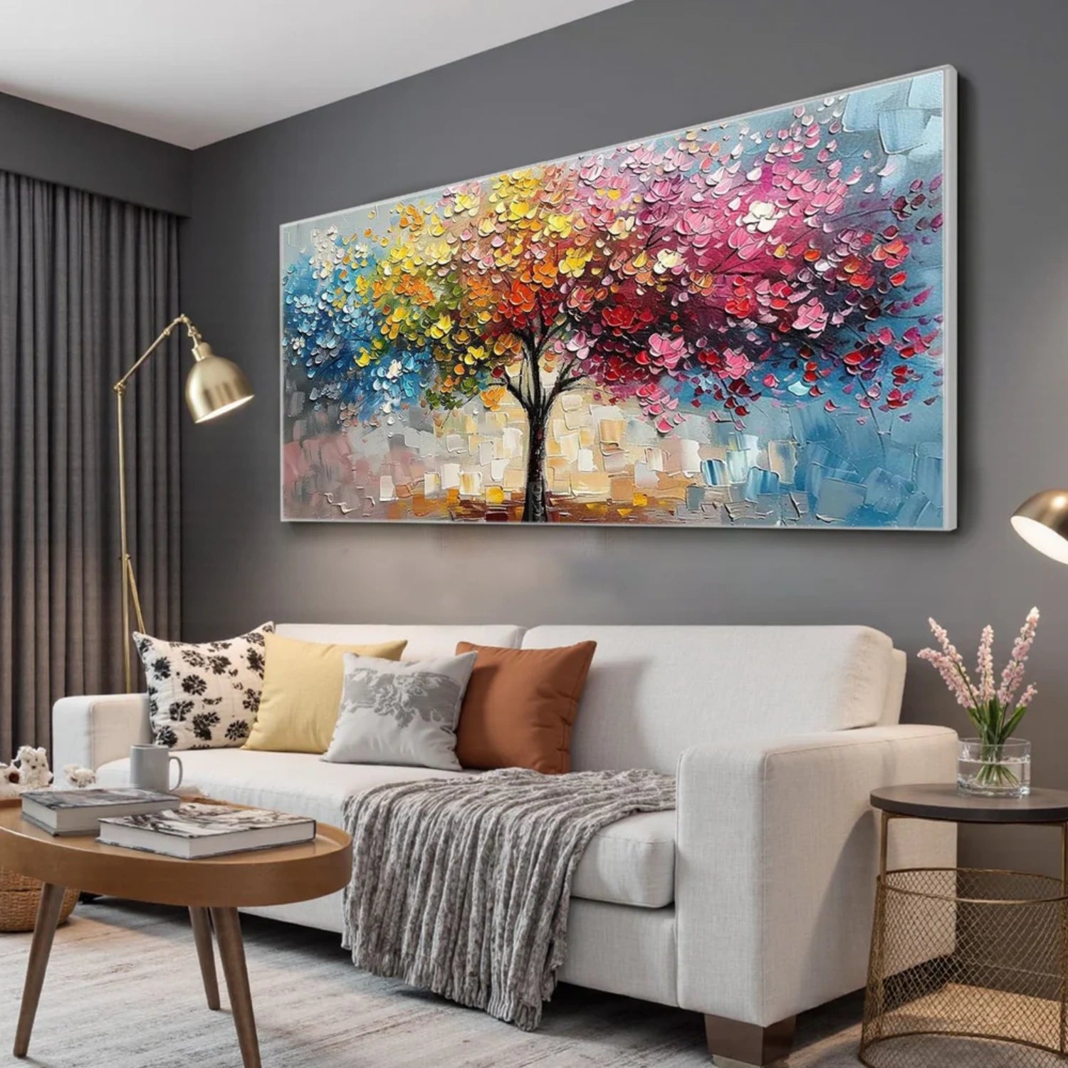 Colorful  Tree Textured Painting Canvas #TP021