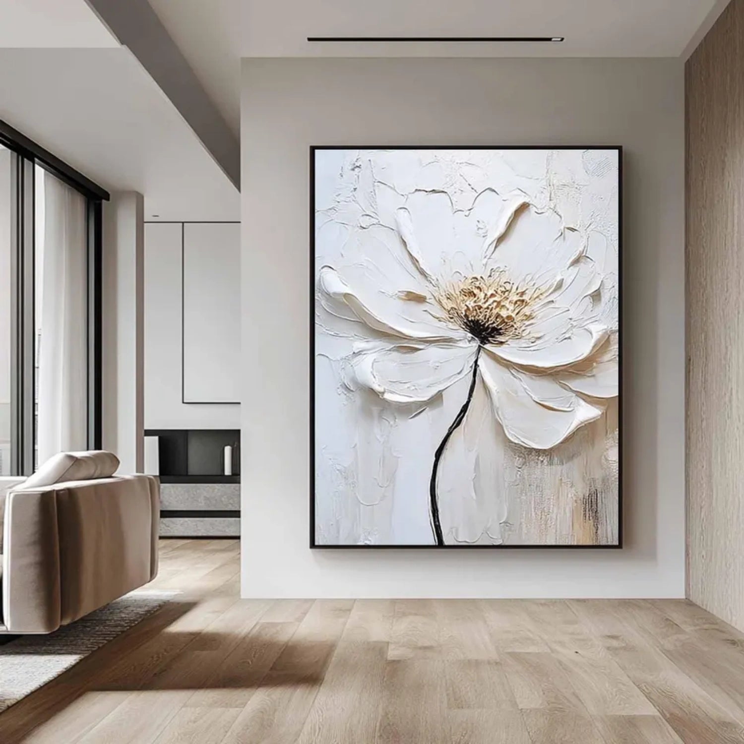 White Flower Abstract Textured Wall Art #FP113