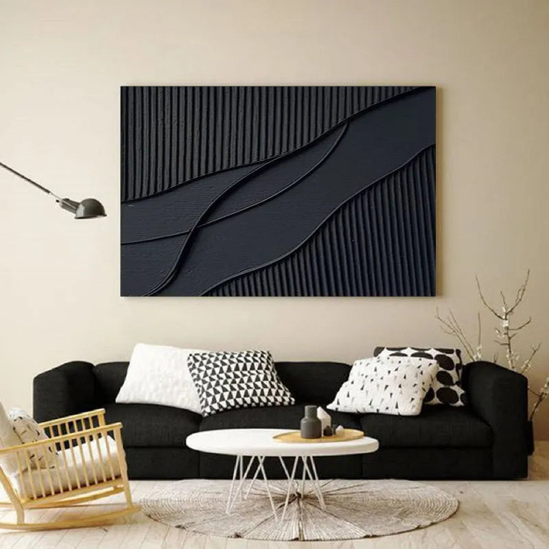 Black Minimalist Textured Canvas #MT062