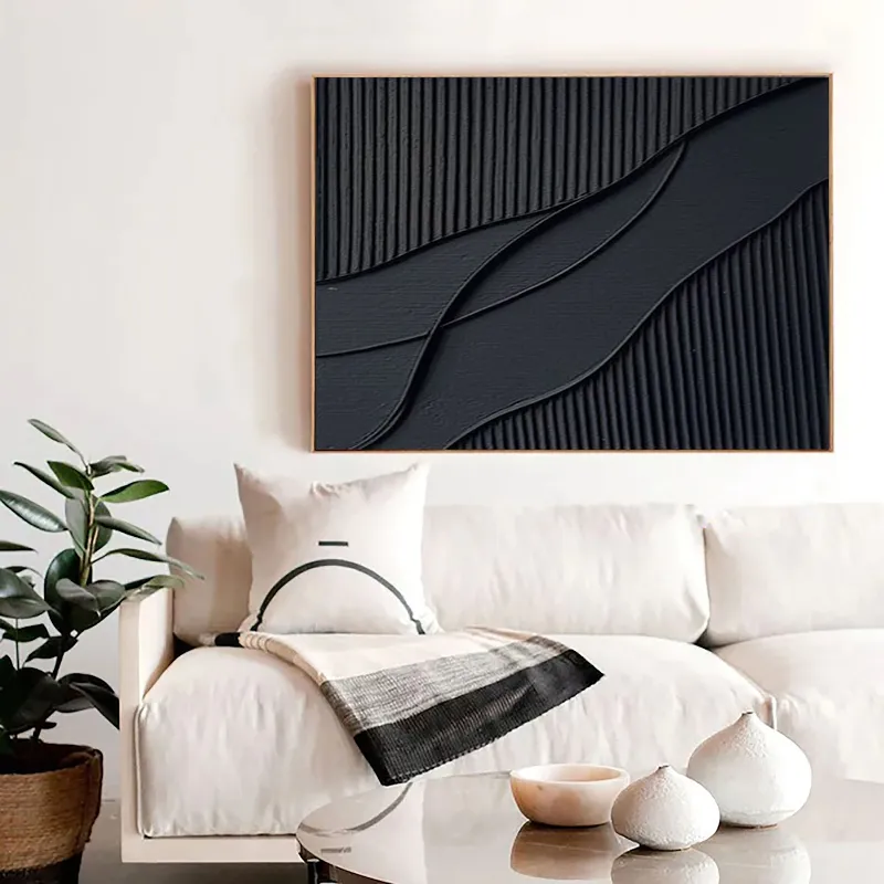 Black Minimalist Textured Canvas #MT062